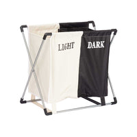 Cesto Porta Biancheria Doppio In Alluminio Tessuto Cotone Pieghevole Salvaspazio