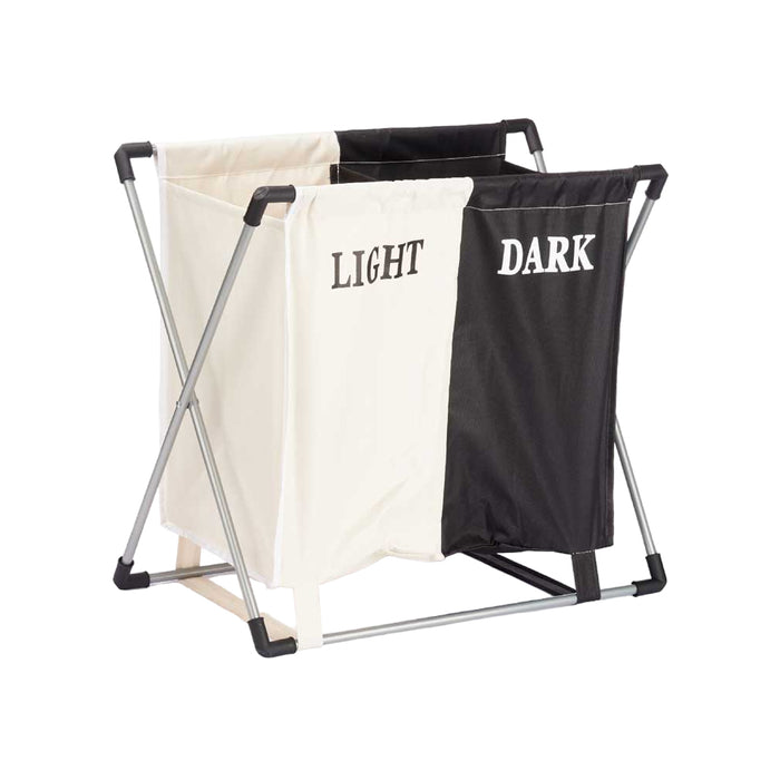 Cesto Porta Biancheria Doppio In Alluminio Tessuto Cotone Pieghevole Salvaspazio