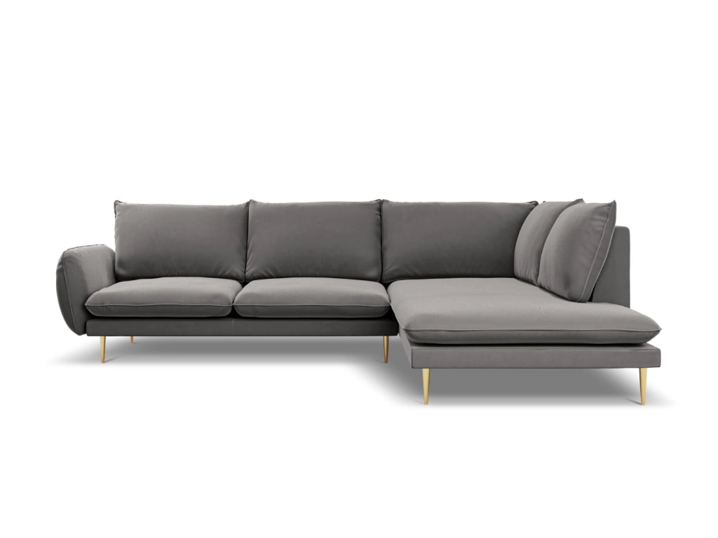 Cosmopolitan Design - Divano angolare destro "Vienna" 6 posti in velluto grigio chiaro 
