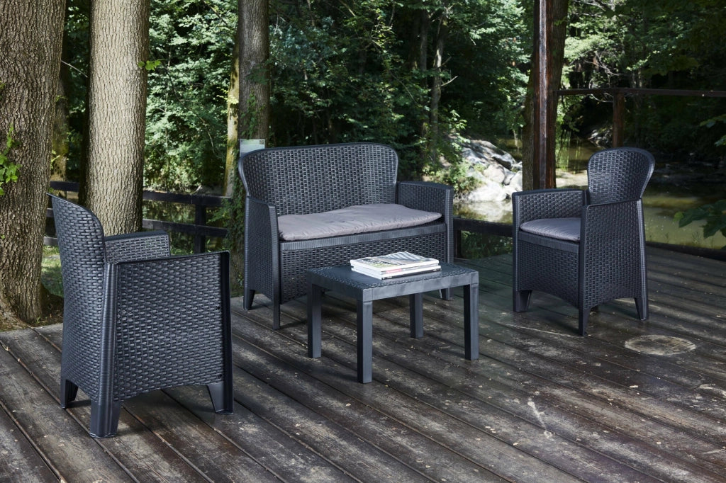 Salottino Outdoor Alesandro, set Salotto da Esterno 4 Posti Made in Italy, Nero Antracite