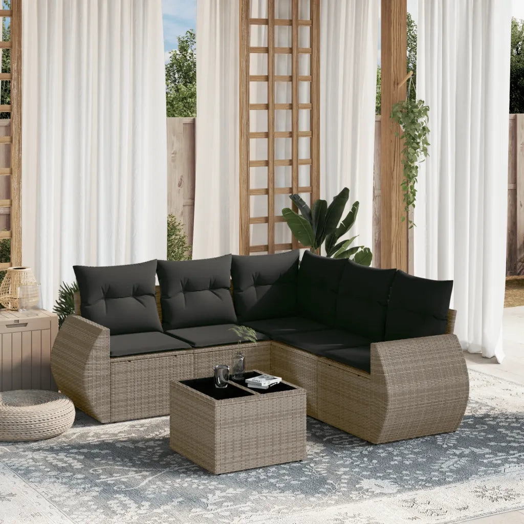 Set Divano da Giardino 6 pz con Cuscini Grigio in Polyrattancod mxl 112956