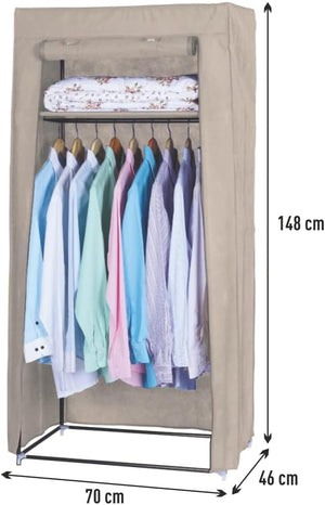 Armadio in Tessuto Struttura Metallo Guardaroba Pieghevole Asta Appendiabiti Ecrù