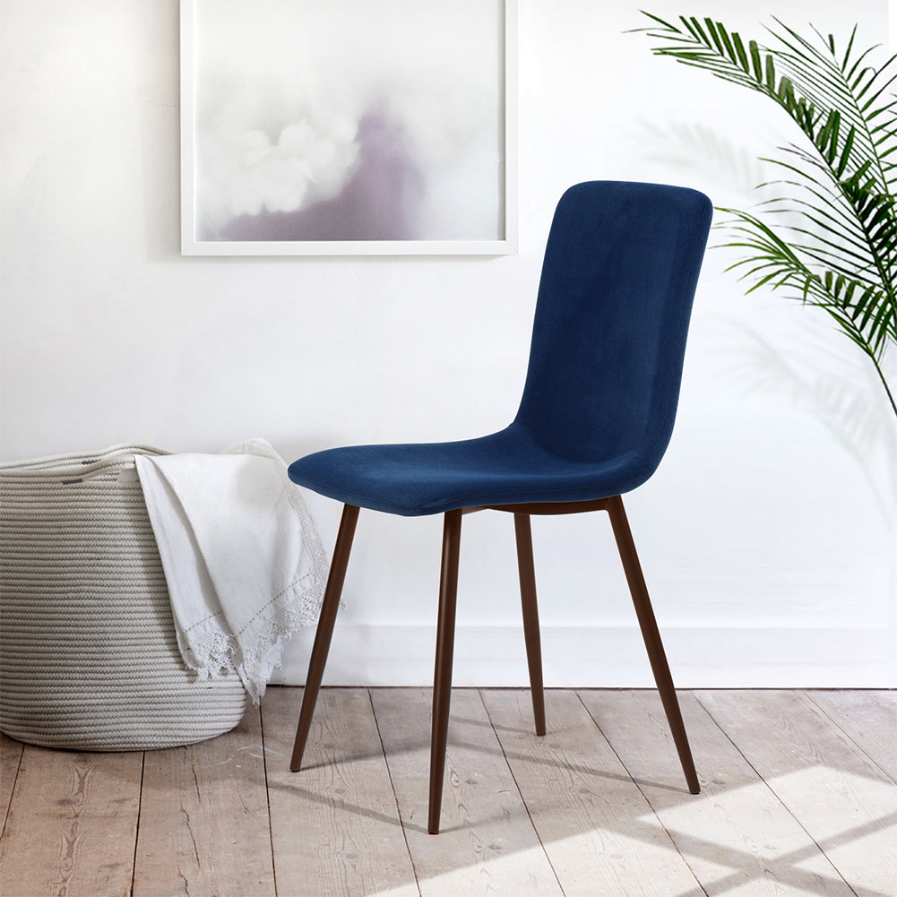 Set 4 Sedie per Sala da Pranzo in Velluto Blu con Gambe Nere Seduta Ergonomica