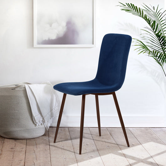 Set 4 Sedie per Sala da Pranzo in Velluto Blu con Gambe Nere Seduta Ergonomica