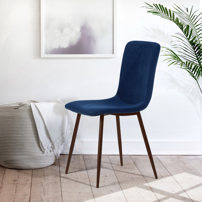 Set 4 Sedie per Sala da Pranzo in Velluto Blu con Gambe Nere Seduta Ergonomica