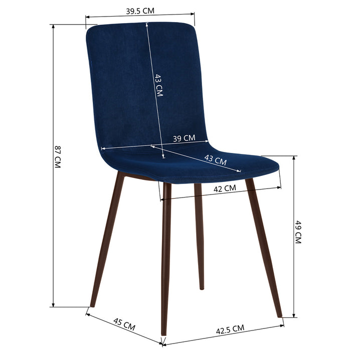 Set 4 Sedie per Sala da Pranzo in Velluto Blu con Gambe Nere Seduta Ergonomica