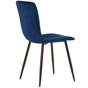 Set 4 Sedie per Sala da Pranzo in Velluto Blu con Gambe Nere Seduta Ergonomica