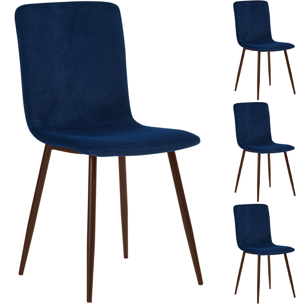 Set 4 Sedie per Sala da Pranzo in Velluto Blu con Gambe Nere Seduta Ergonomica