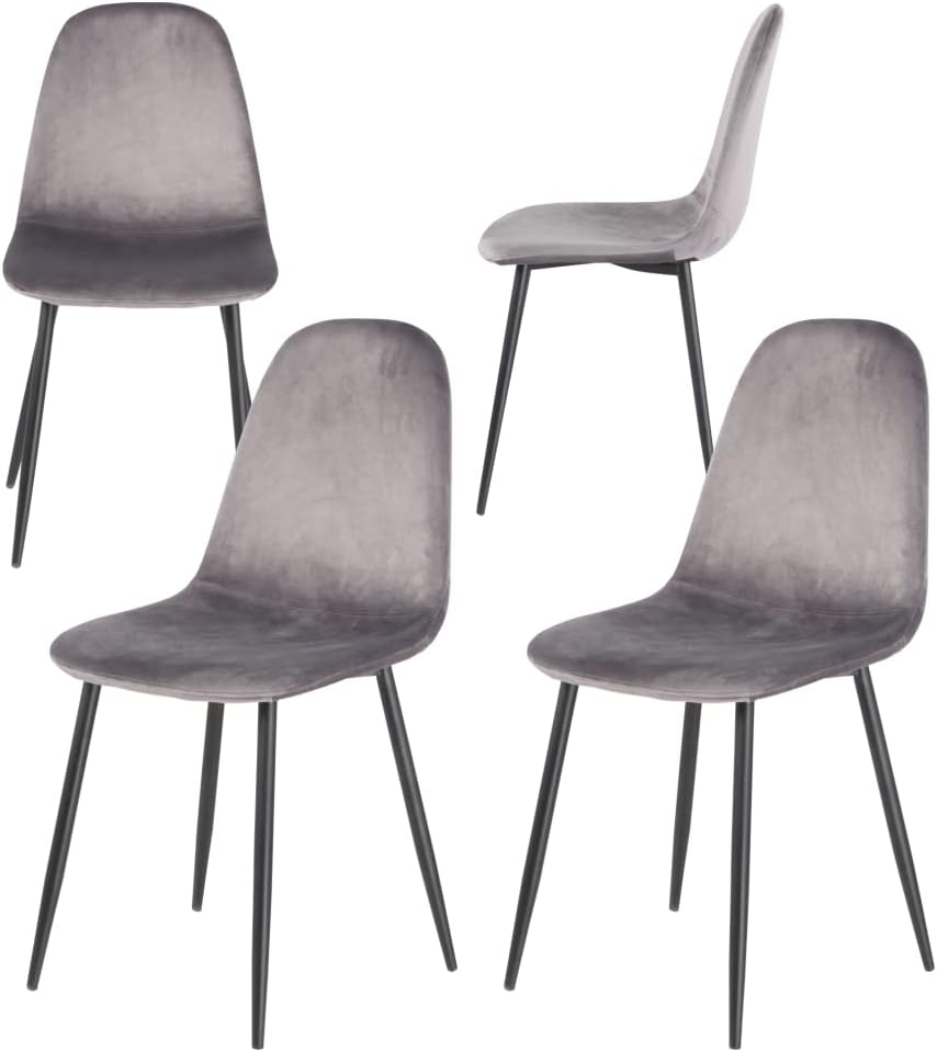 Sedia Poltroncina in Velluto Set 4pz Sedie per Sala da Pranzo Ristorante Grigio