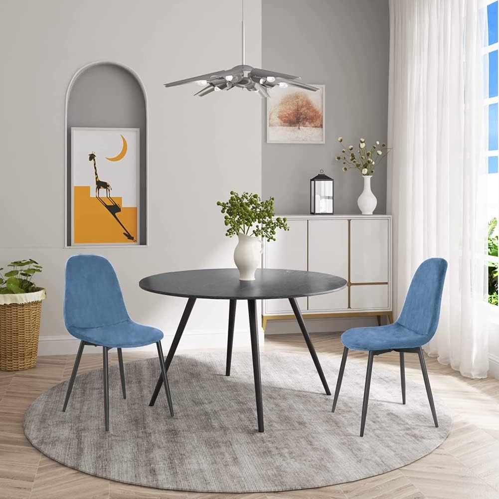 Sedia Poltroncina in Velluto Set 4pz Sedie per Sala da Pranzo Ristorante Blu Tempesta