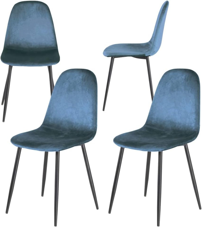 Sedia Poltroncina in Velluto Set 4pz Sedie per Sala da Pranzo Ristorante Blu Tempesta