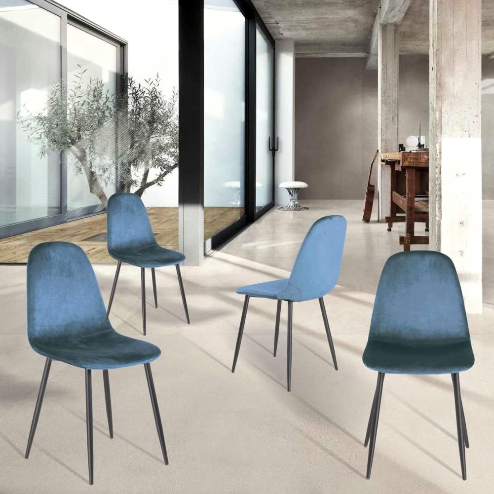 Sedia Poltroncina in Velluto Set 4pz Sedie per Sala da Pranzo Ristorante Blu Tempesta