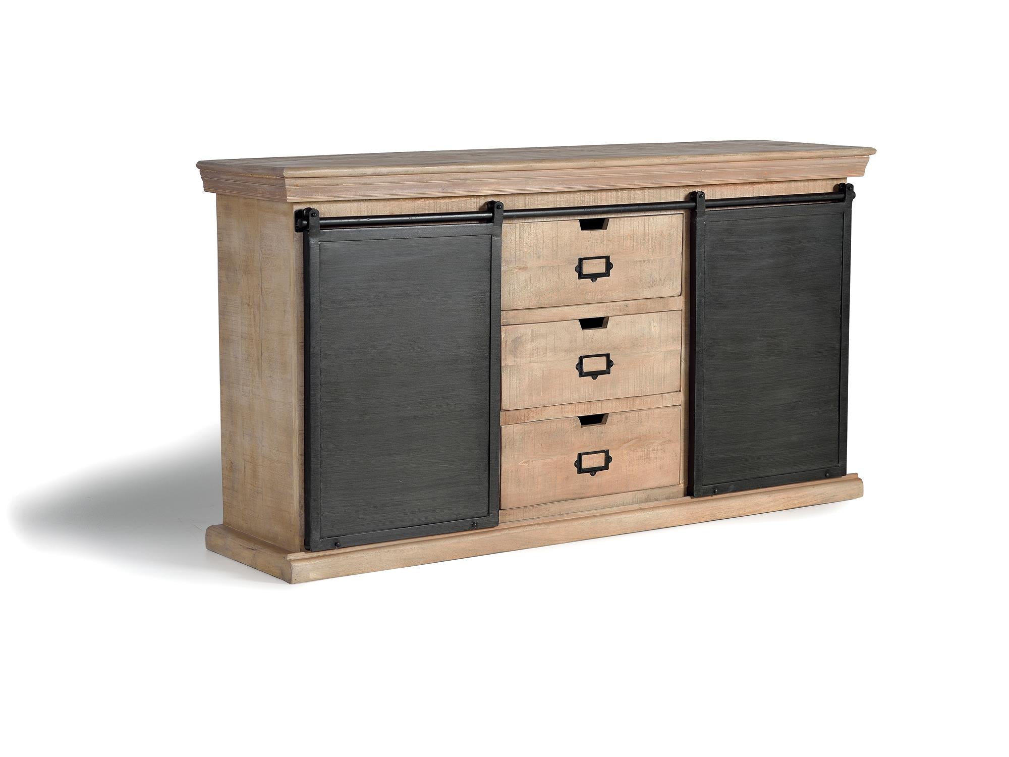 Credenza stile industriale a 2 ante scorrevoli e 3 cassetti