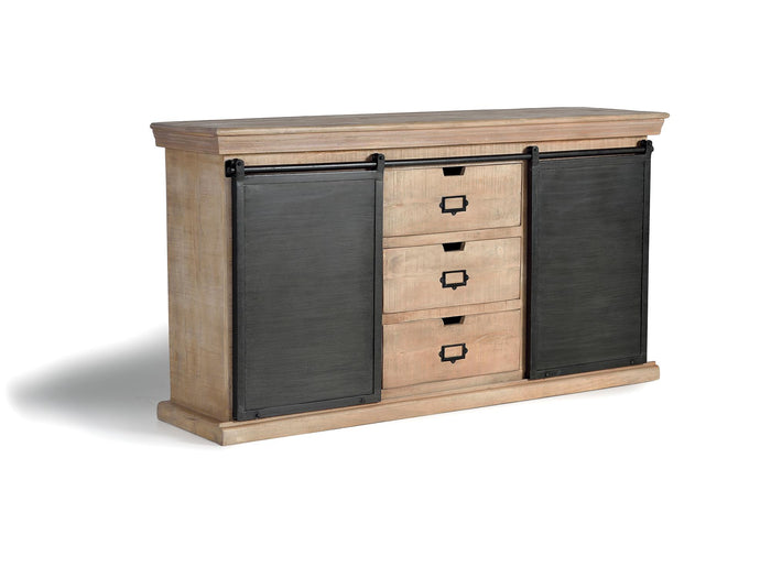 Credenza stile industriale a 2 ante scorrevoli e 3 cassetti