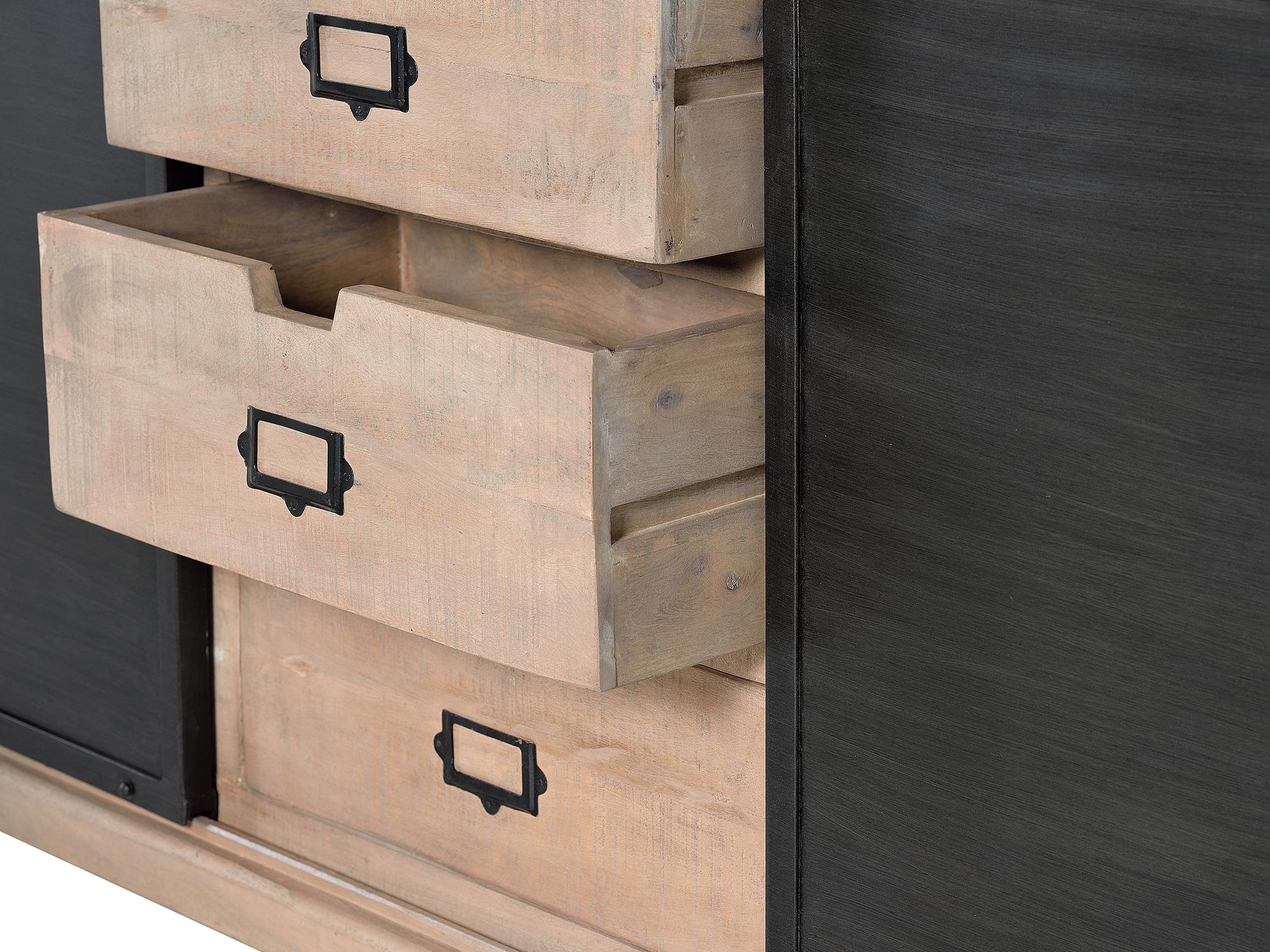 Credenza stile industriale a 2 ante scorrevoli e 3 cassetti