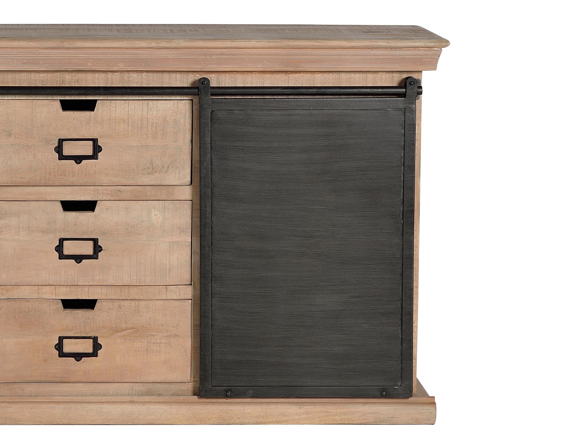 Credenza stile industriale a 2 ante scorrevoli e 3 cassetti