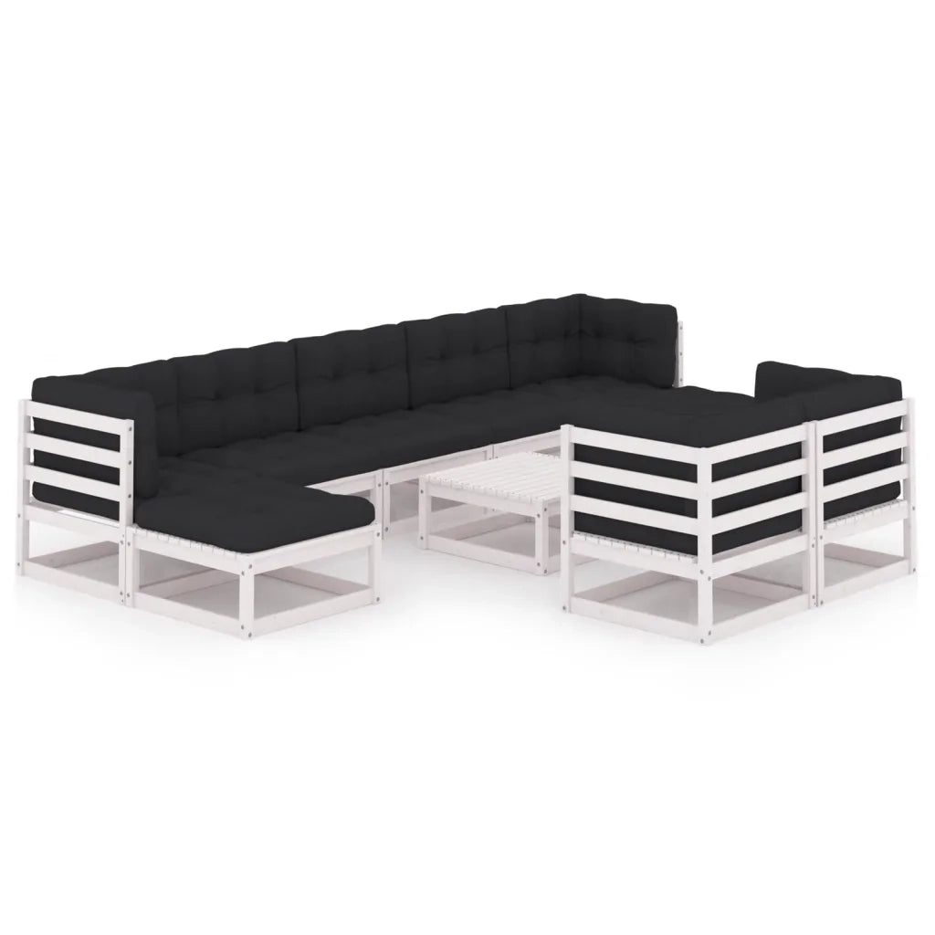 Set Divani da Giardino 10 pz Cuscini Bianchi Massello di Pino 3077160