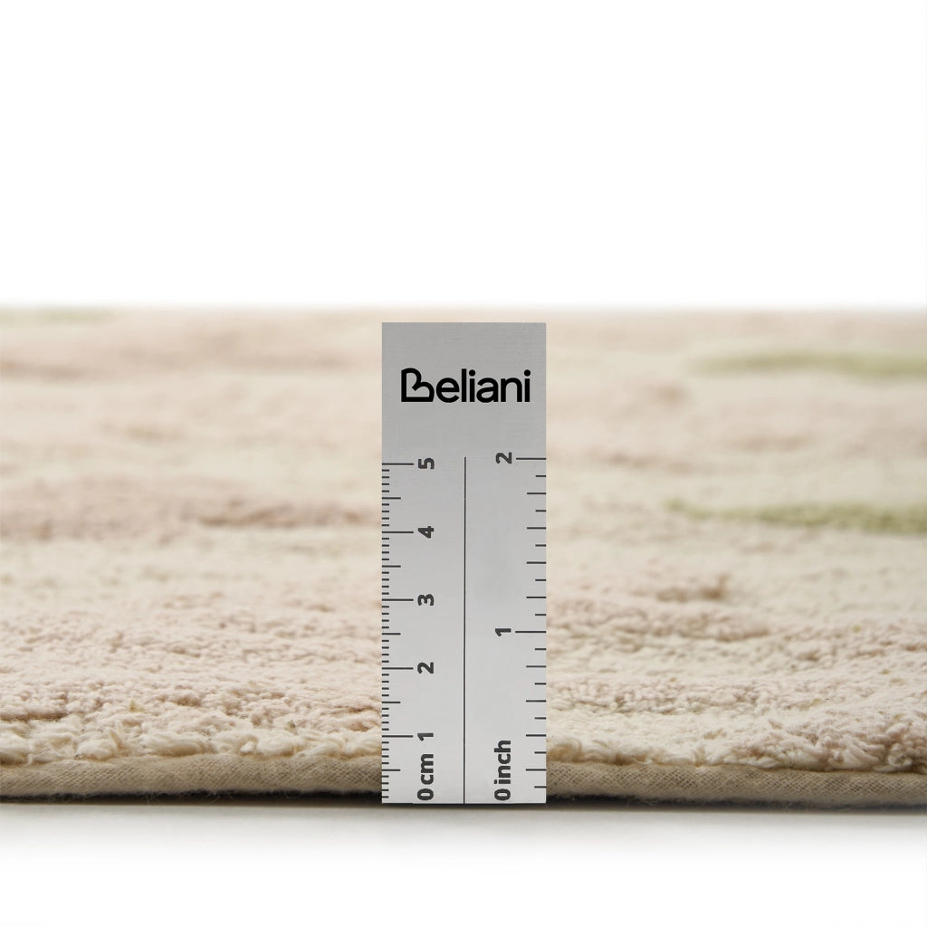 Tappeto in cotone 90 x 130 cm per bambini, rettangolare, beige e verde divertente cameretta