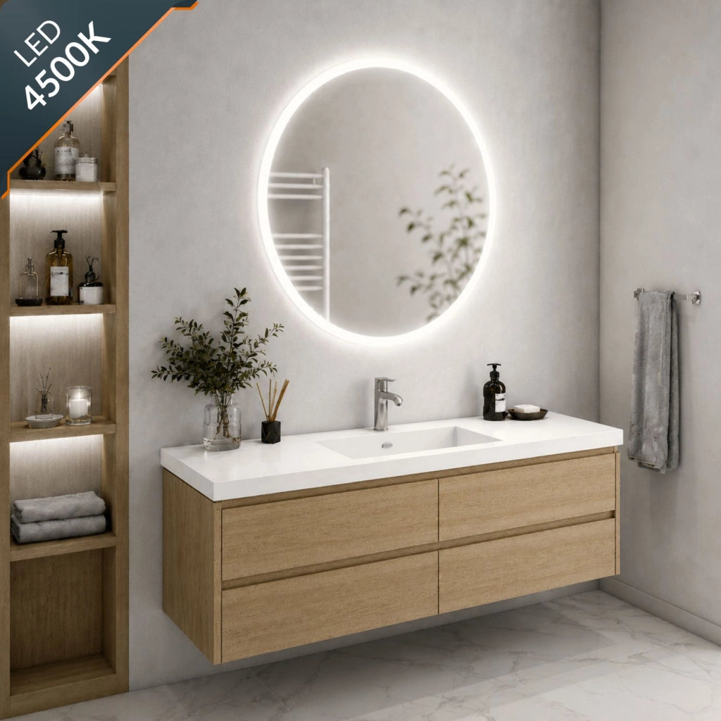 Specchio tondo led dimmerabile con interruttore touch per arredo bagno elegante da parete *** misura Ø60, tonalità ...