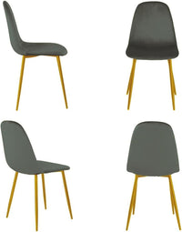 Sedia Poltrona in Velluto 4pz Sala da Pranzo Cucina Ristorante Gambe Metallo Oro Grigio