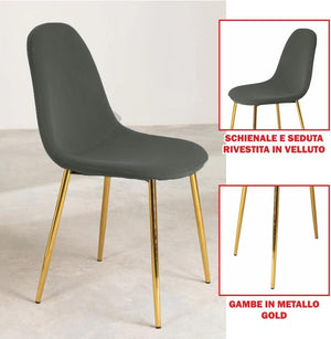 Sedia Poltrona in Velluto 4pz Sala da Pranzo Cucina Ristorante Gambe Metallo Oro Grigio