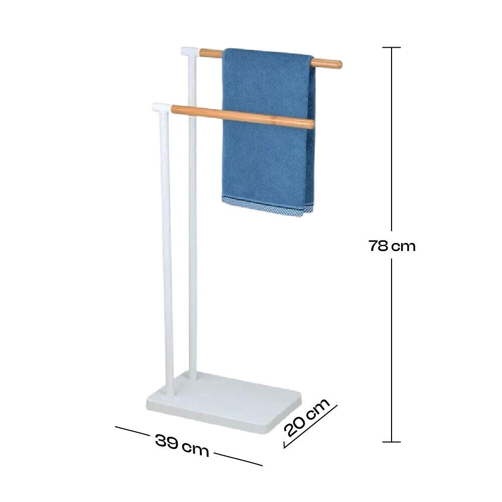 Piantana Bagno 2 braccia + Piantana Porta Scopino e Carta Bianco e Legno Bambù