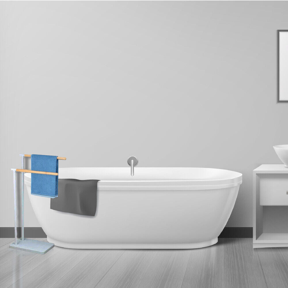 Piantana Bagno 2 braccia + Piantana Porta Scopino e Carta Bianco e Legno Bambù