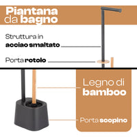 Piantana Bagno 2 braccia + Piantana Porta Scopino e Carta Nero e Legno Bambù