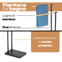 Piantana Bagno 2 braccia + Piantana Porta Scopino e Carta Nero e Legno Bambù