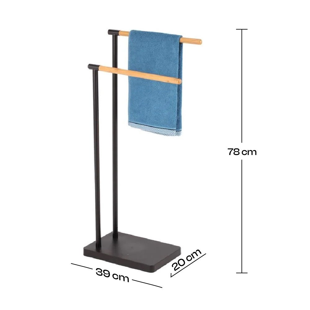 Piantana Bagno 2 braccia + Piantana Porta Scopino e Carta Nero e Legno Bambù