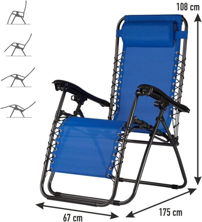 Sedia Sdraio Cordonata Gravità Zero Reclinabile Pieghevole con Cuscino Blu