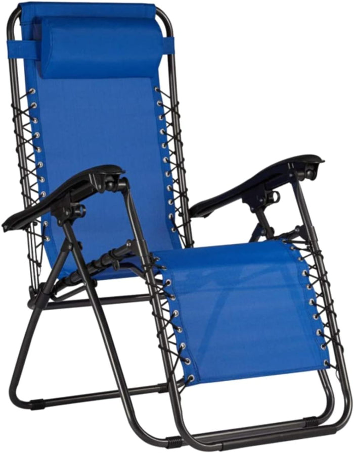 Sedia Sdraio Cordonata Gravità Zero Reclinabile Pieghevole con Cuscino Blu