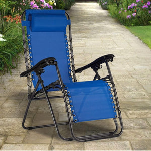 Sedia Sdraio Cordonata Gravità Zero Reclinabile Pieghevole con Cuscino Blu