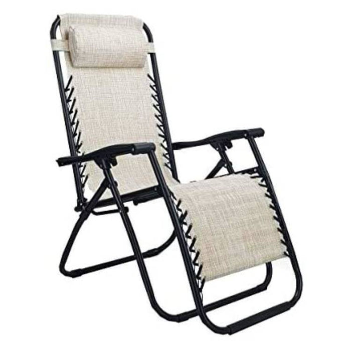 Sedia Sdraio Cordonata Gravità Zero Reclinabile Pieghevole con Cuscino Ecrù