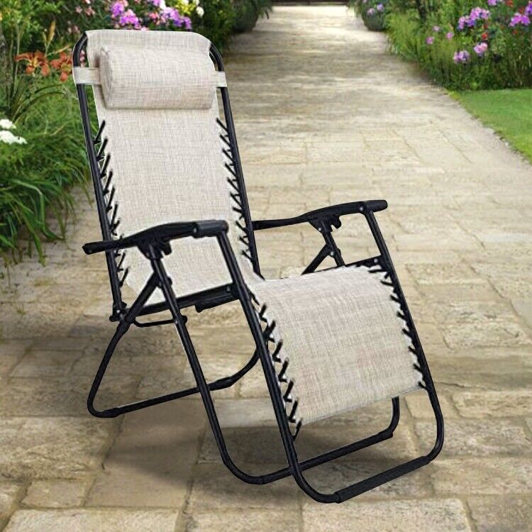 Sedia Sdraio Cordonata Gravità Zero Reclinabile Pieghevole con Cuscino Ecrù