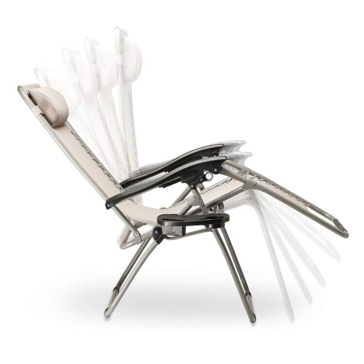 Sedia Sdraio Cordonata Gravità Zero Reclinabile Pieghevole con Cuscino Ecrù