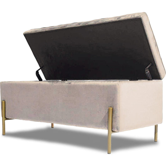 Cassapanca Pouf Contenitore Panca Sgabello Poggiapiedi Tessuto Velluto 105x44 H45cm Beige