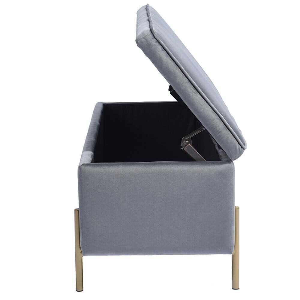 Cassapanca Pouf Contenitore Panca Sgabello Poggiapiedi Tessuto Velluto 105x44H45cm Grigio