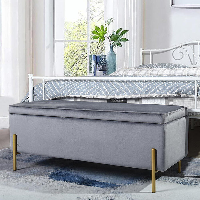 Cassapanca Pouf Contenitore Panca Sgabello Poggiapiedi Tessuto Velluto 105x44H45cm Grigio
