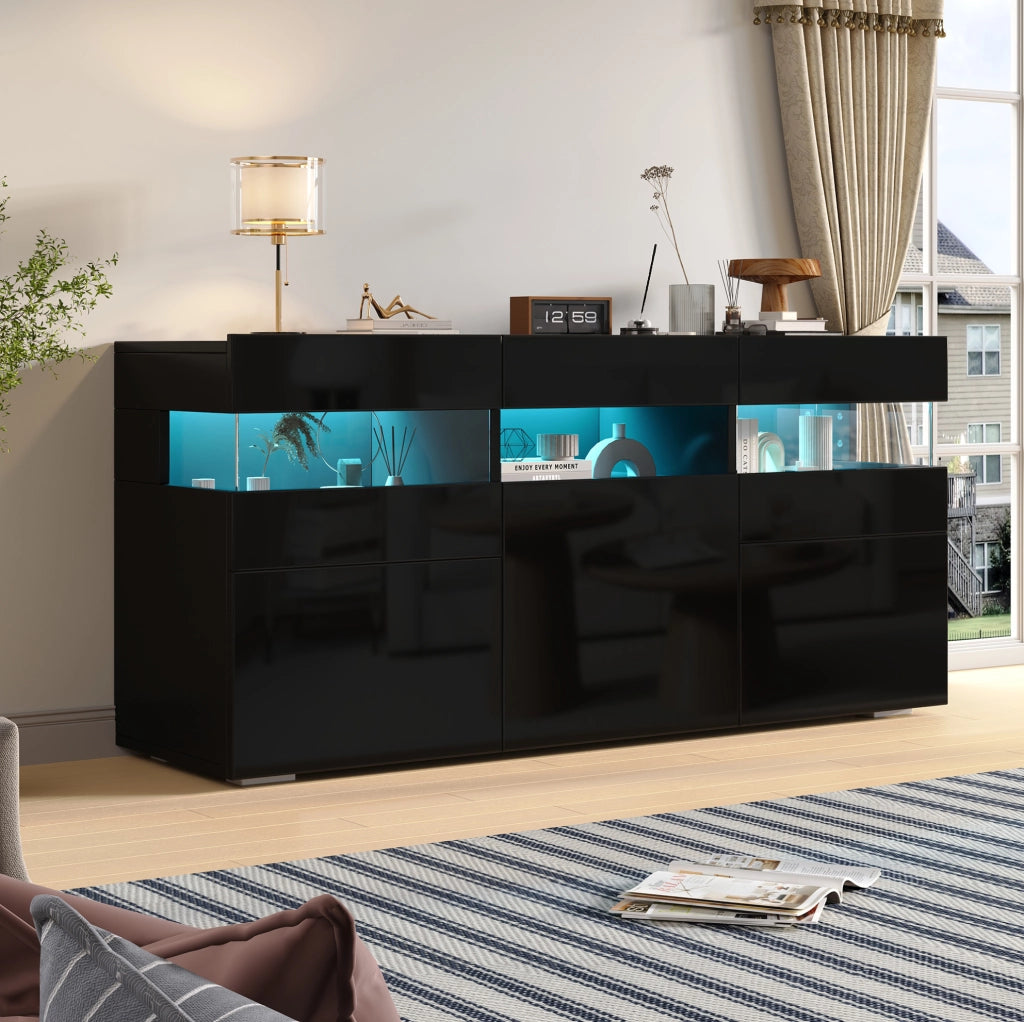 Credenza da soggiorno nera con illuminazione LED