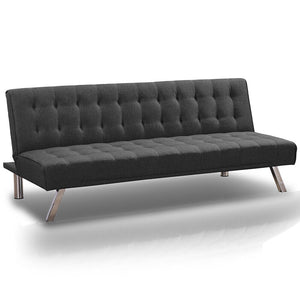 Divano Letto Clik Clak Schienale Reclinabile 175cm Tessuto Grigio Stile Moderno