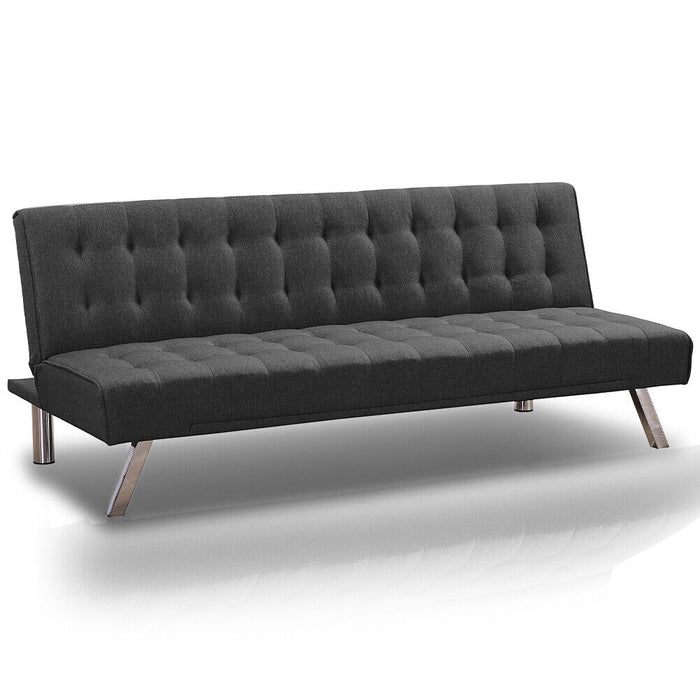 Divano Letto Clik Clak Schienale Reclinabile 175cm Tessuto Grigio Stile Moderno