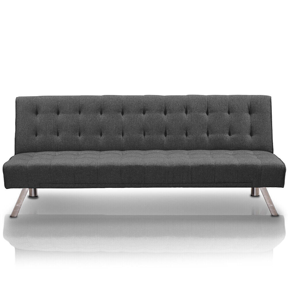 Divano Letto Clik Clak Schienale Reclinabile 175cm Tessuto Grigio Stile Moderno