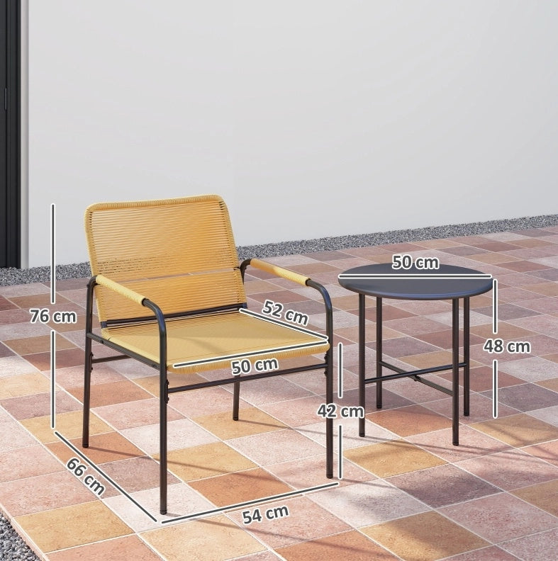 Set bistrò da esterno 3 pezzi in PE rattan e acciaio; giallo