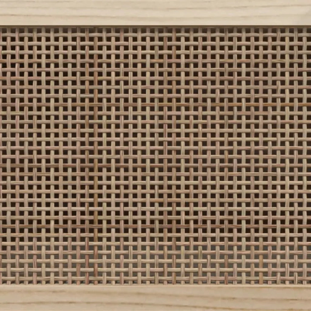 Mobile TV Bianco 80x30x40 cm Massello Pino e Rattan Naturale 345612