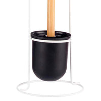 Piantana da Bagno Porta Rotolo Porta Scopino Metallo Bianco e Bambù Salvaspazio