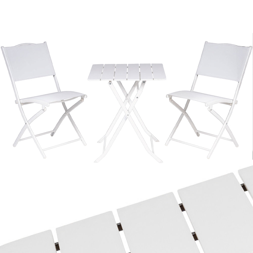 Set Tavolo Pieghevole con 2 sedie Bianco Arredo Esterno Giardino in Acciaio e PE