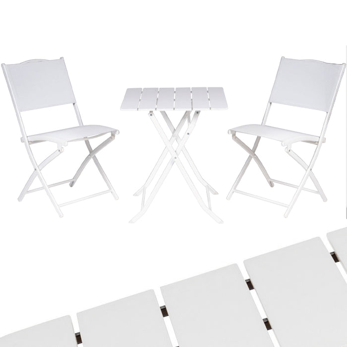 Set Tavolo Pieghevole con 2 sedie Bianco Arredo Esterno Giardino in Acciaio e PE