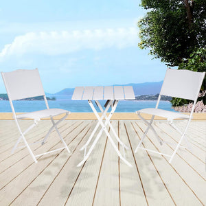 Set Tavolo Pieghevole con 2 sedie Bianco Arredo Esterno Giardino in Acciaio e PE