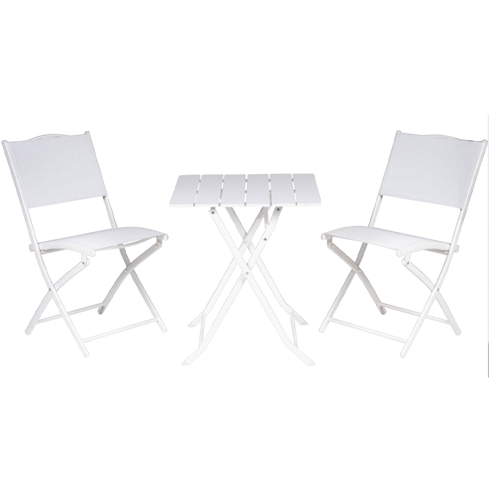 Set Tavolo Pieghevole con 2 sedie Bianco Arredo Esterno Giardino in Acciaio e PE
